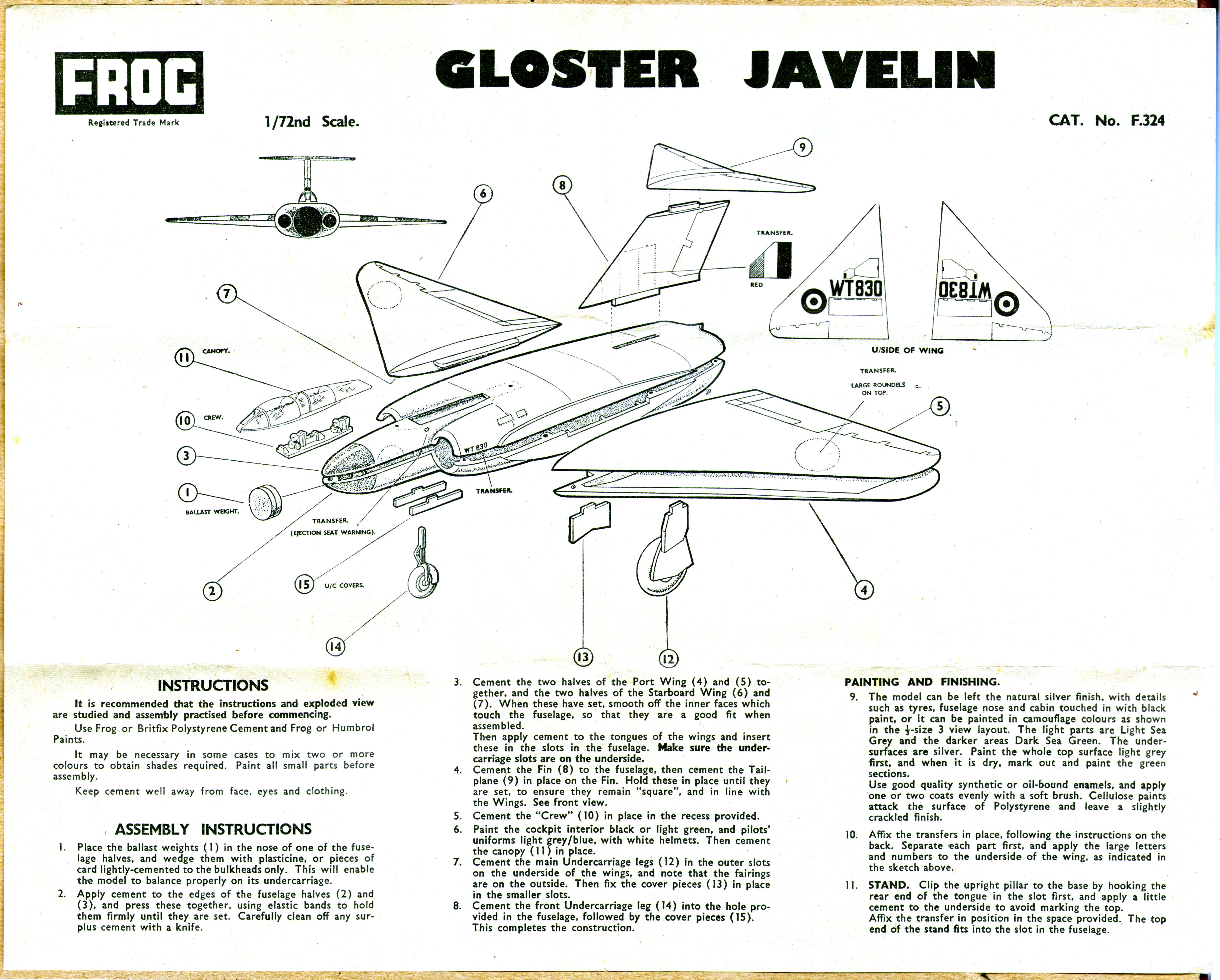 Сборочная инструкция FROG 324P Gloster Javelin, International Model Aircraft, 1964